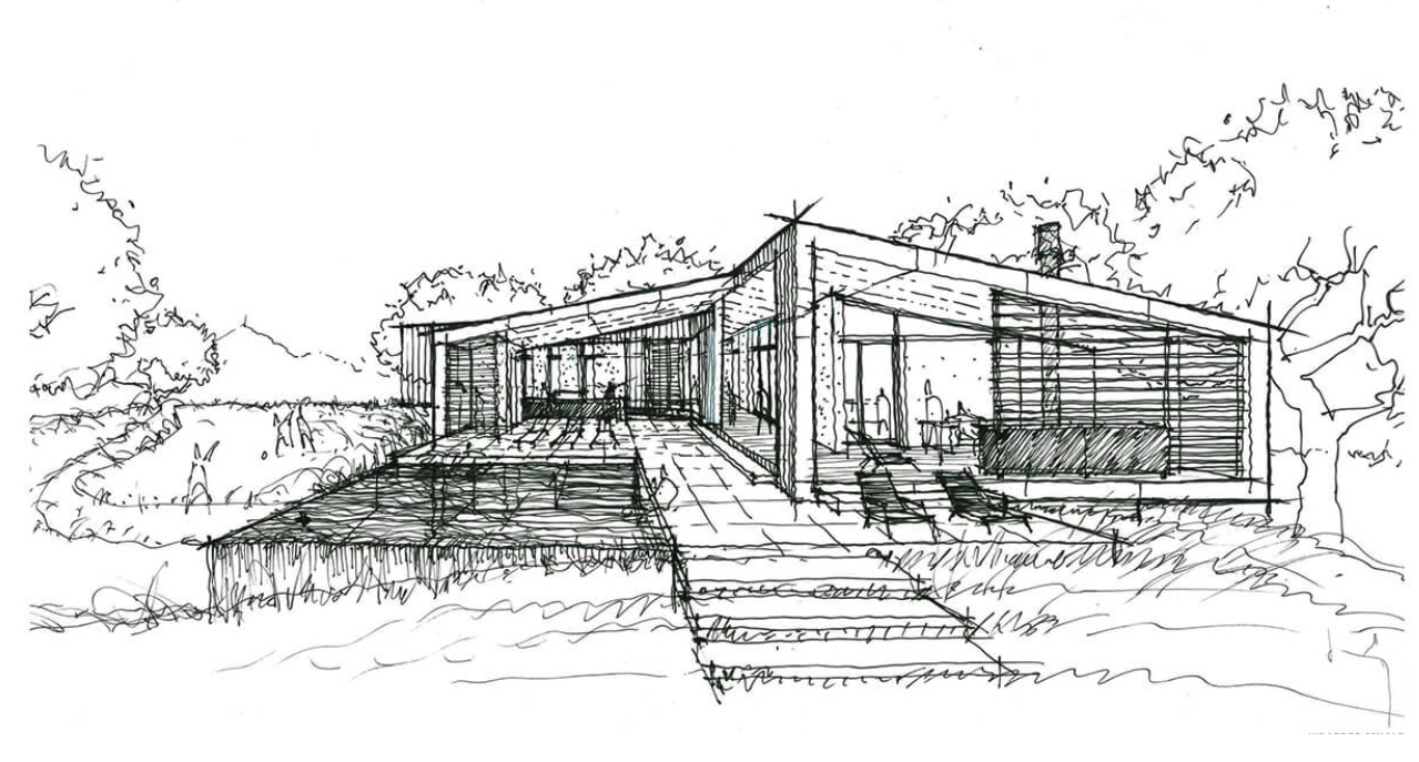 Sketch of a new custom home with wildfire protection from Frontline.