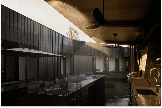 Home with Frontline Wildfire Defense system operating during a utility outage, supported by backup batteries and multiple connectivity options.