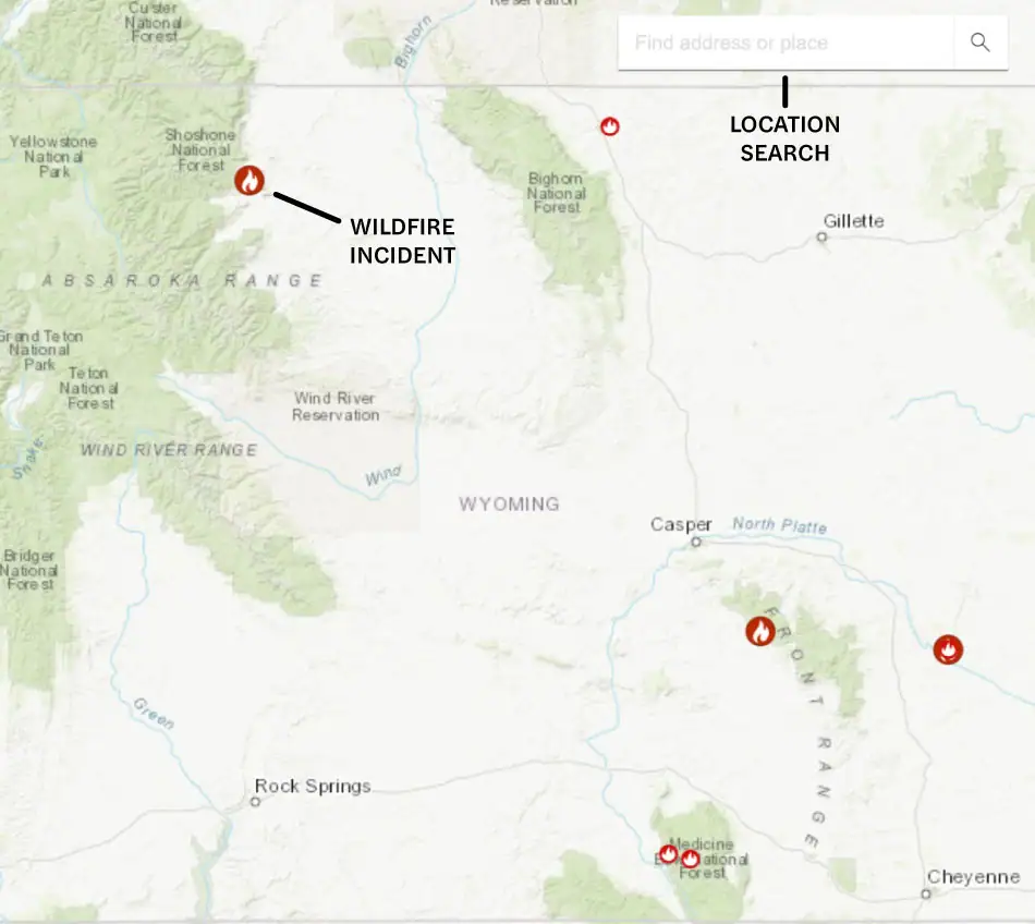 A photo depicting a Wyoming wildfire map.